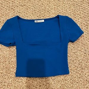 Bright blue Zara square neck crop top